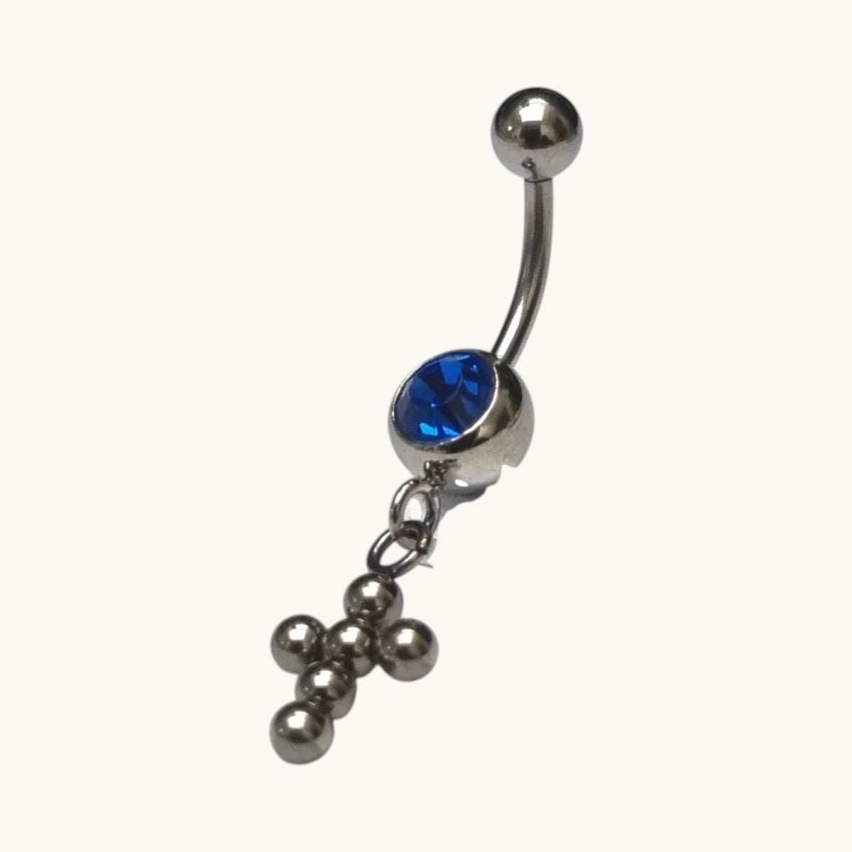 Diepblauw Stalen Navelpiercing met kruisje