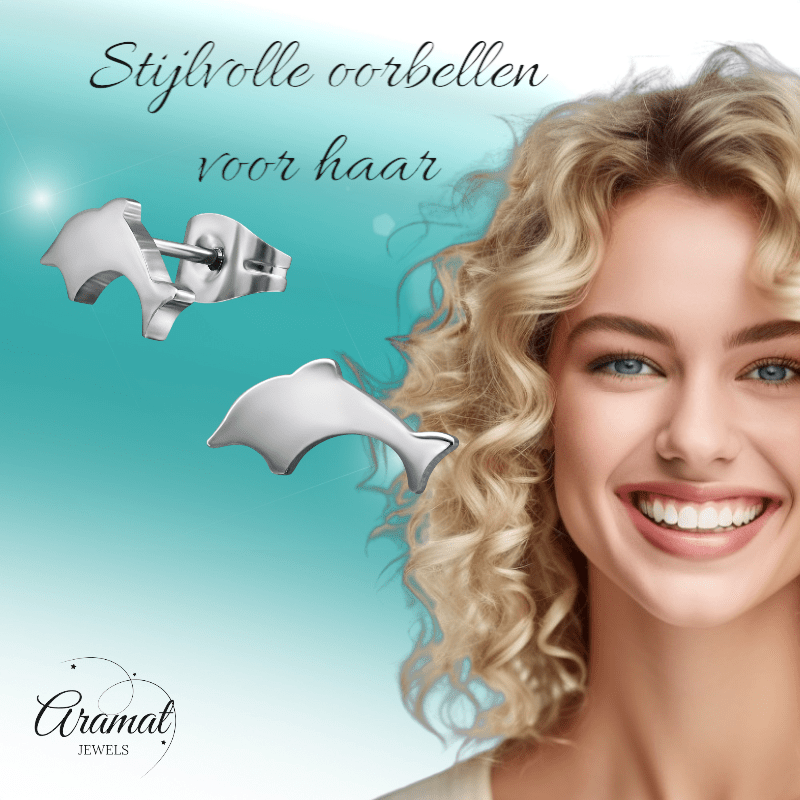 Dolfijn Oorbellen Zilverkleurig RVS – 11x6mm – Uniseks Dierenoorstekers - oor3042 - 1267 - Oorbellen kopen# - 11mm - alles - cadeau