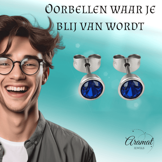 Donkerblauwe conevormige kristal oorbellen – 7 mm - oor2163 - XE10832 - 7 - Oorbellen kopen# - 7mm - alles - blauw