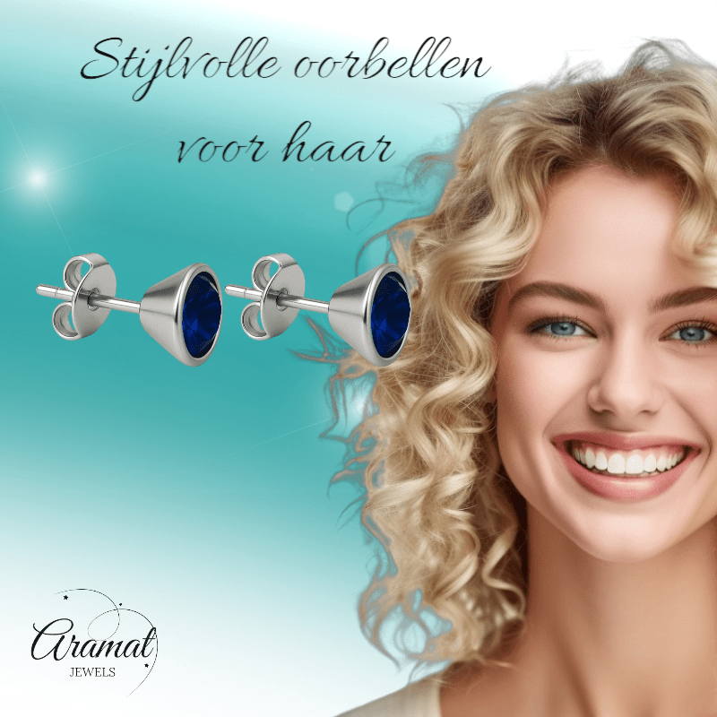Donkerblauwe kristal oorbellen – kegelvorm - 6mm - oor2188 - XE10832 - 6 - Oorbellen kopen# - 6mm - alles - blauw