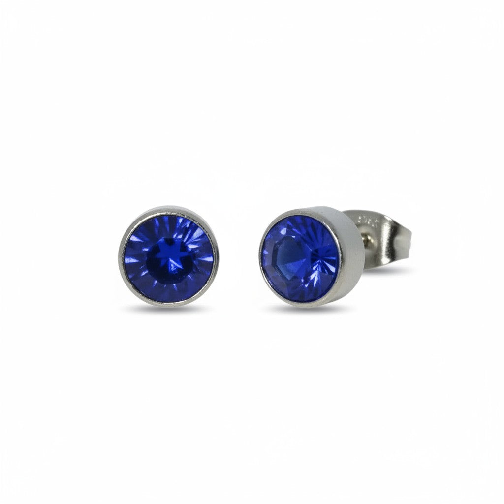 Oorstekers – Staal Kristal Donker Blauw Zilverkleur (7mm)