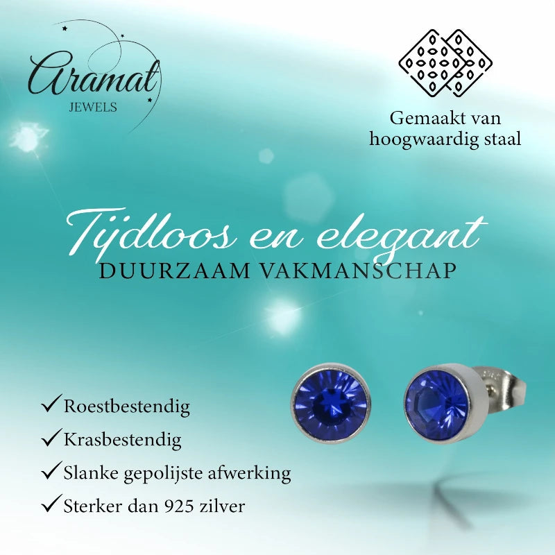 Oorstekers – Staal Kristal Donker Blauw Zilverkleur (7mm)