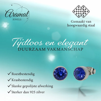 Oorstekers – Staal Kristal Donker Blauw Zilverkleur (7mm)