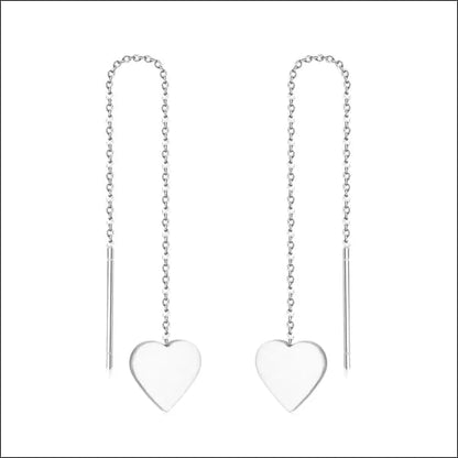 Hartvormige zilveren oorbellen met kettingdraad.