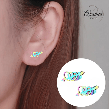 Dubbele regenboog hartjes oorstekers – 10x5mm RVS - Aramat Jewels - Oorbellen - cadeautip