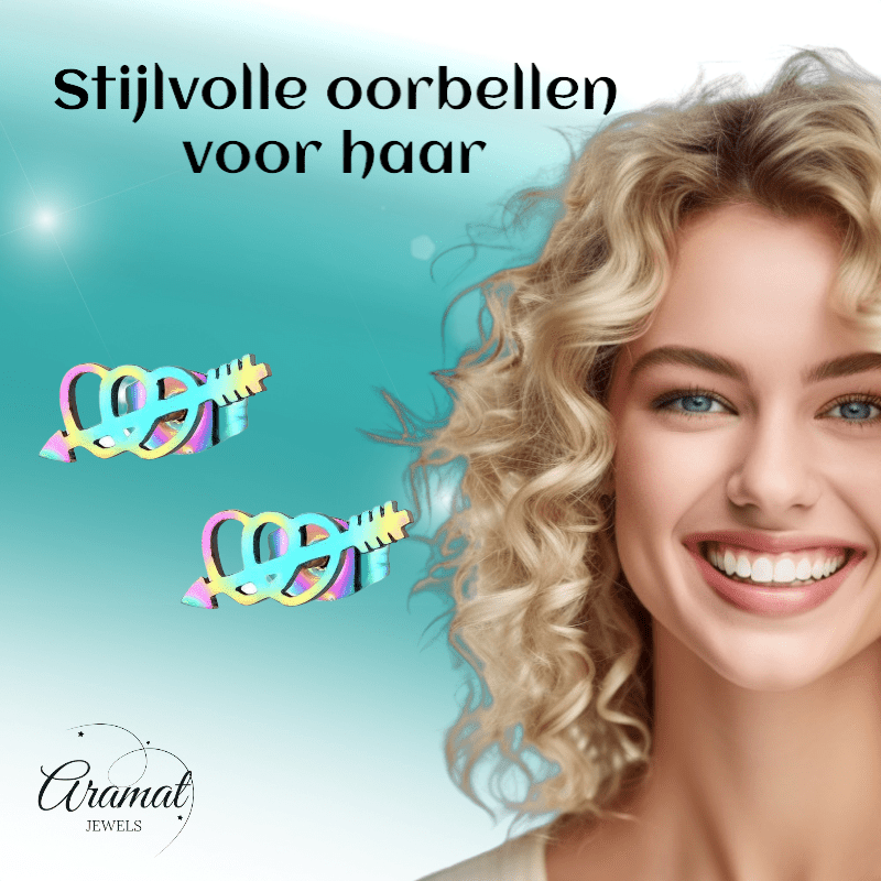 Dubbele regenboog hartjes oorstekers – 10x5mm RVS - Aramat Jewels - Oorbellen - cadeautip