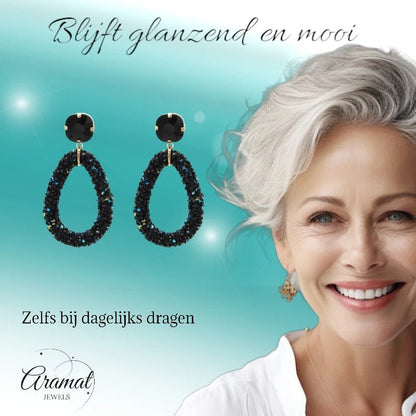 Elegante Druzy Oorbellen – Zwart – 58x30mm - oor6118 - Oorhangers kopen# - 60mm - alles - cadeau