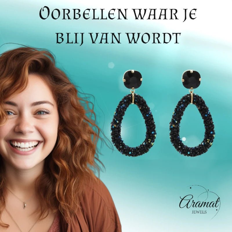 Elegante Druzy Oorbellen – Zwart – 58x30mm - oor6118 - Oorhangers kopen# - 60mm - alles - cadeau