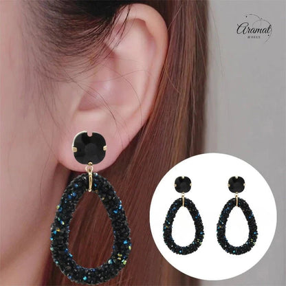 Elegante Druzy Oorbellen – Zwart – 58x30mm - oor6118 - Oorhangers kopen# - 60mm - alles - cadeau