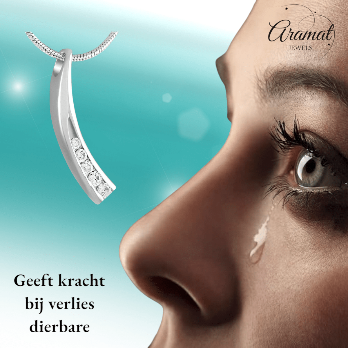 Elegante gebogen crematiehanger met zirkonia – staal - Aramat Jewels - Gedenkhangers - cadeautip