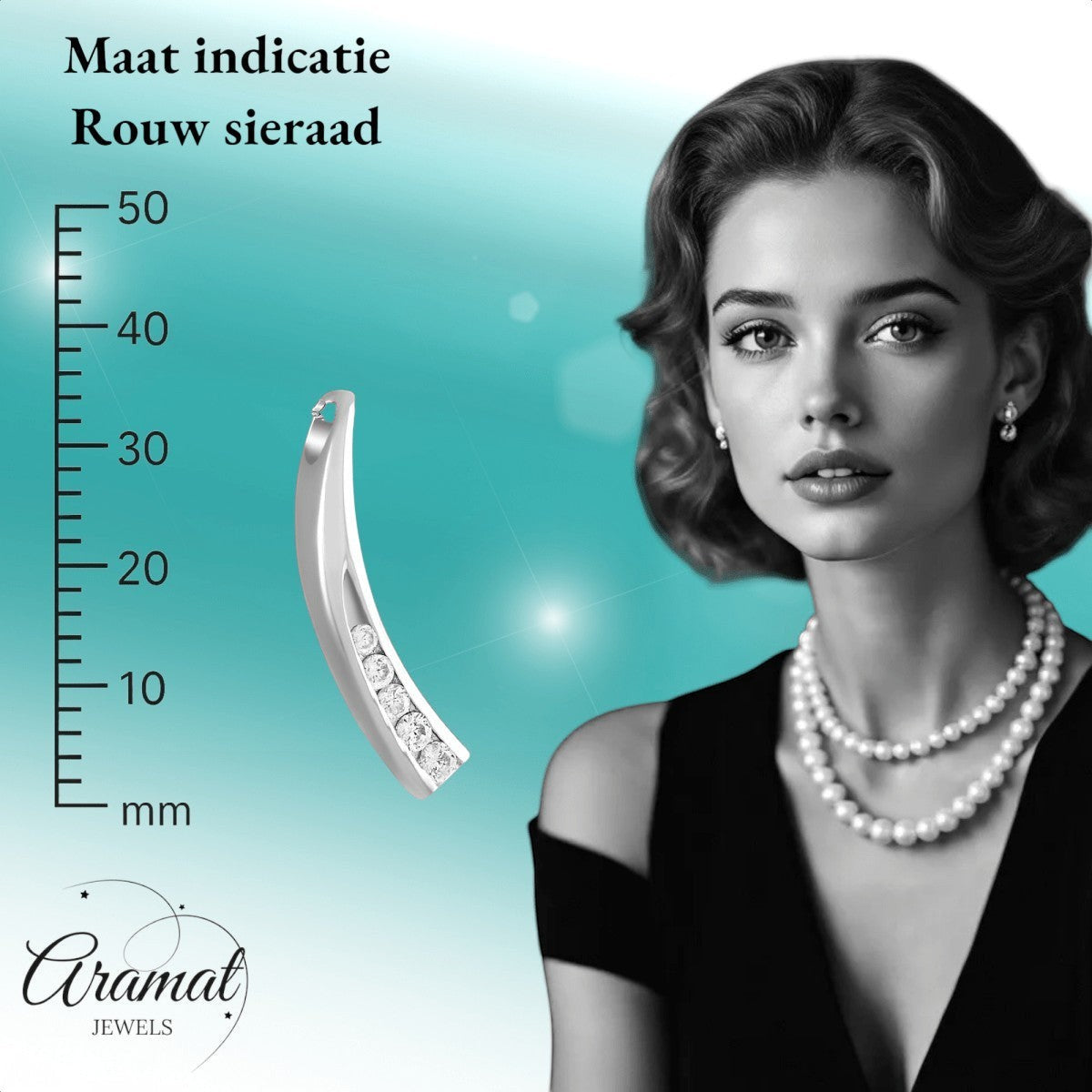 Elegante gebogen crematiehanger met zirkonia – staal - Aramat Jewels - Gedenkhangers - cadeautip