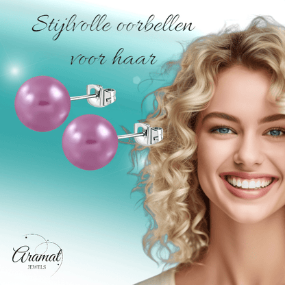 Elegante Paarse Pareloorbellen RVS - oor2600 - tte754 - Oorbellen kopen# - 6mm - alles - cadeau