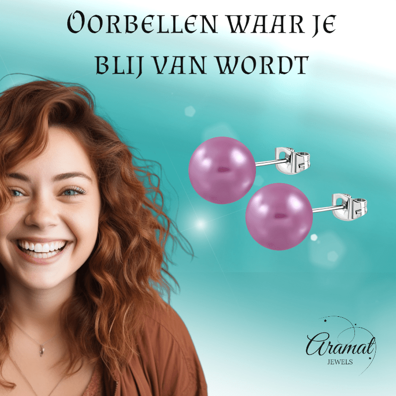 Elegante Paarse Pareloorbellen RVS - oor2600 - tte754 - Oorbellen kopen# - 6mm - alles - cadeau
