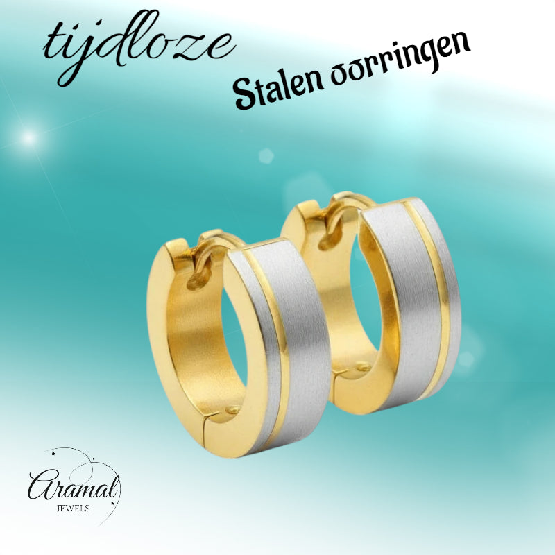 Creolen – Bicolor RVS Mat Zilver/Goud (13mm)