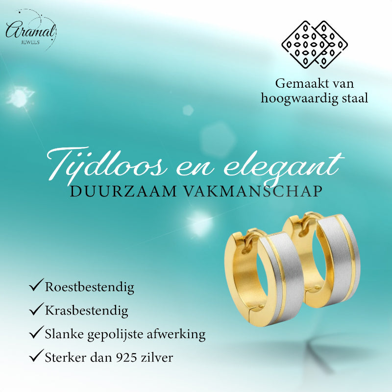 Creolen – Bicolor RVS Mat Zilver/Goud (13mm)