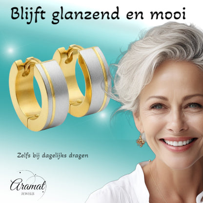 Creolen – Bicolor RVS Mat Zilver/Goud (13mm)