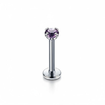 Piercing tragus couleur argent, zircon violet, 6 mm x 3 mm