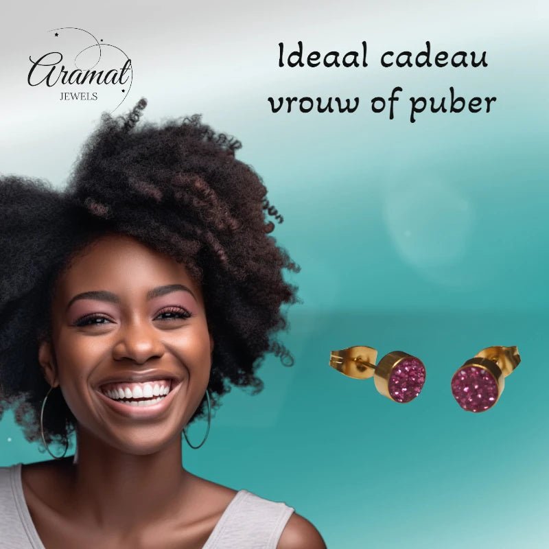 Fuchsia kristallen oorstekers 6 mm – goudkleurig - oor3101 - Oorbellen kopen# - 6mm - alles - cadeau