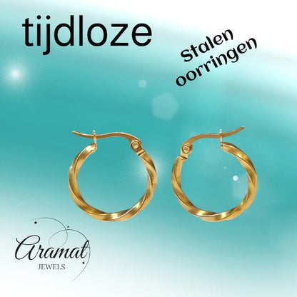 Gedraaide Goudkleurige Oorringen - Aramat Jewels - Oorringen - cadeautip