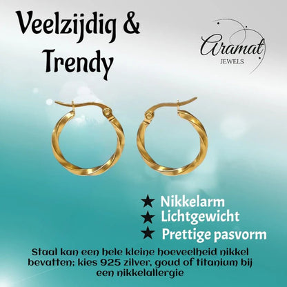 Gedraaide Goudkleurige Oorringen - Aramat Jewels - Oorringen - cadeautip