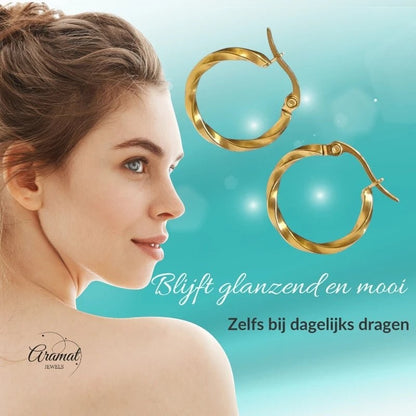 Gedraaide Goudkleurige Oorringen - Aramat Jewels - Oorringen - cadeautip