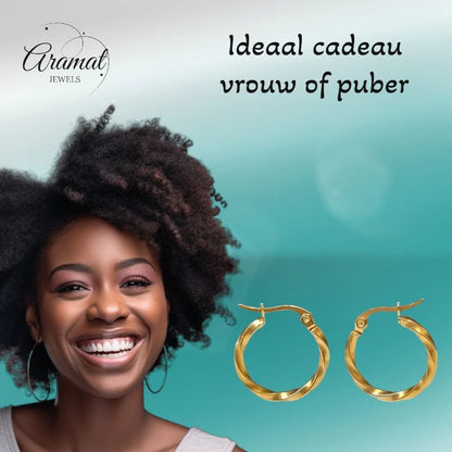 Gedraaide Goudkleurige Oorringen - Aramat Jewels - Oorringen - cadeautip