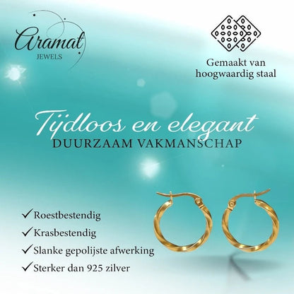 Gedraaide Goudkleurige Oorringen - Aramat Jewels - Oorringen - cadeautip
