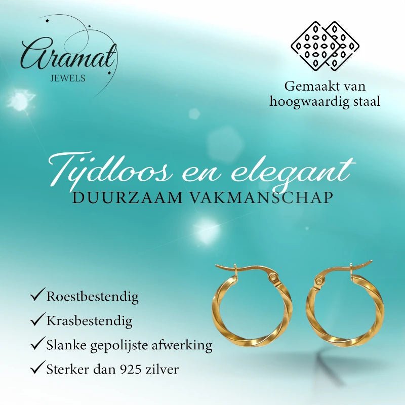Gedraaide Goudkleurige Oorringen - Aramat Jewels - Oorringen - cadeautip