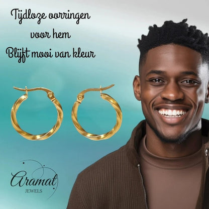 Gedraaide Goudkleurige Oorringen - Aramat Jewels - Oorringen - cadeautip