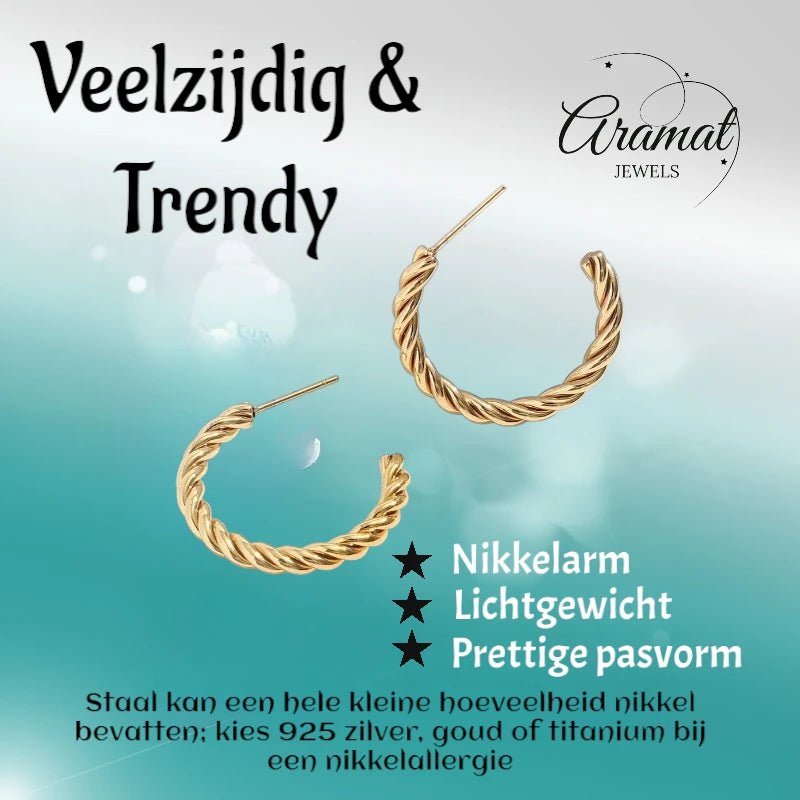 Gedraaide Halve Hoepel Oorringen Goudkleur - oor6387 - 22980 - Oorbellen kopen# - 30mm - alles - cadeau