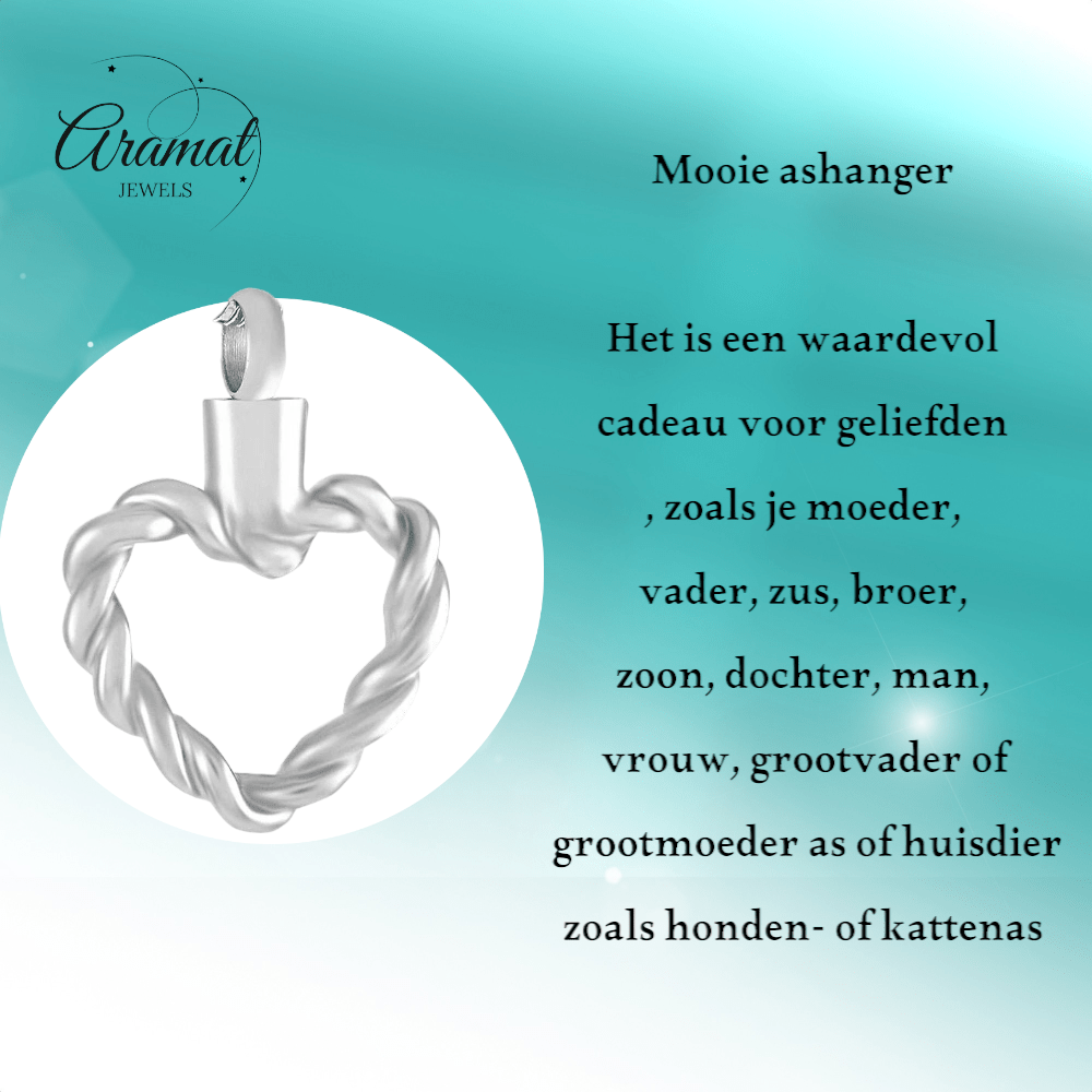 Gedraaide hart ashanger – open stalen gedenksieraad - Aramat Jewels - Gedenkhangers - cadeautip