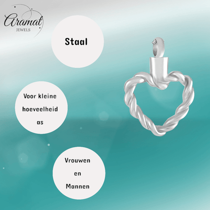 Gedraaide hart ashanger – open stalen gedenksieraad - Aramat Jewels - Gedenkhangers - cadeautip