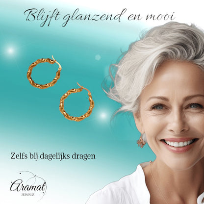 Gedraaide RVS oorringen goudkleurig 30mm - oor6368 - 528906 - Oorringen kopen# - 30mm - alles - cadeau