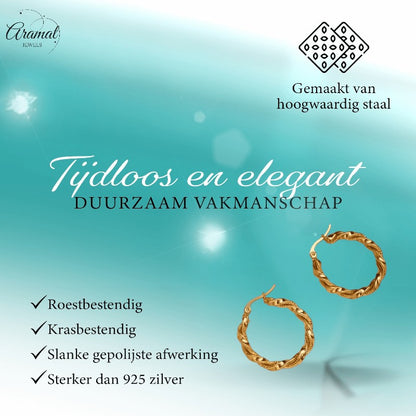 Gedraaide RVS oorringen goudkleurig 30mm - oor6368 - 528906 - Oorringen kopen# - 30mm - alles - cadeau
