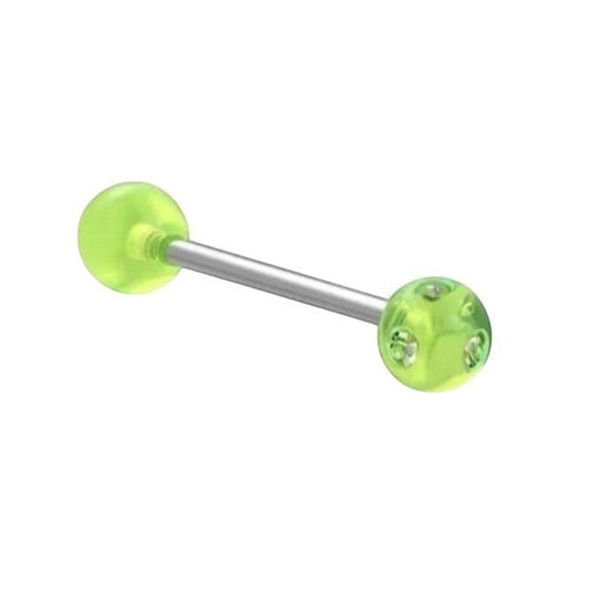 Een paar groene chirurgische piercings met heldere kristallen