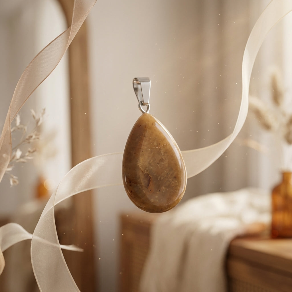 Pendentif goutte en jade jaune, pierre naturelle