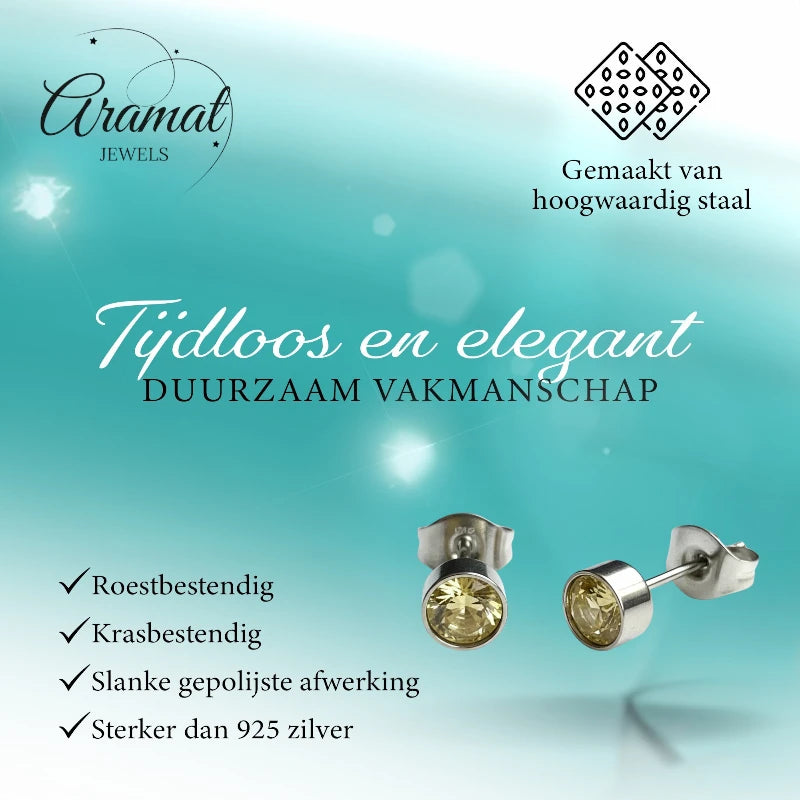 Oorstekers – Staal Kristal Geel Zilverkleur (5mm)