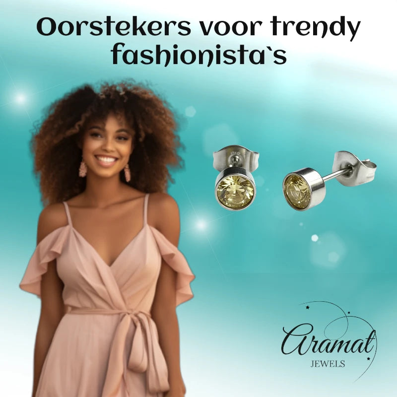 Oorstekers – Staal Kristal Geel Zilverkleur (5mm)