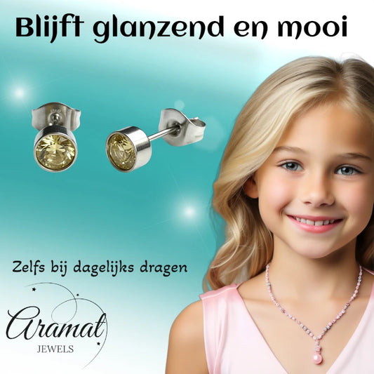 Oorstekers – Staal Kristal Geel Zilverkleur (5mm)
