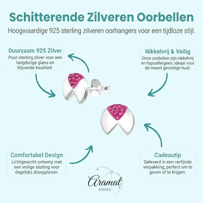 Geometrische Zilveren Oorbellen - met roze kristal - Aramat Jewels - Oorbellen - cadeautip