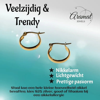 Gladde Hoops RVS – Goudkleurige Oorbellen (16, 20 en 25 mm) - Aramat Jewels - Oorringen - cadeautip