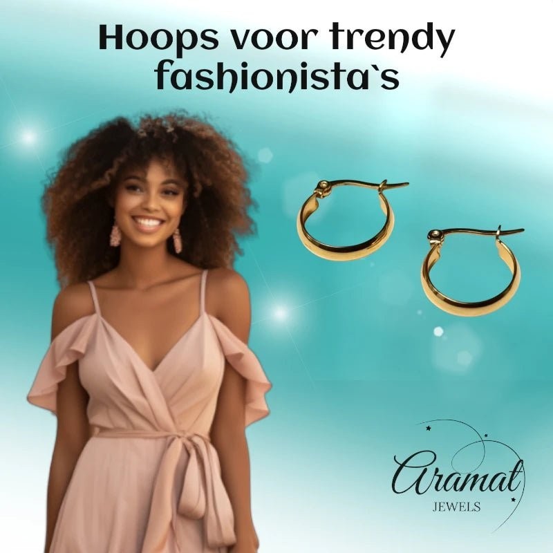 Gladde Hoops RVS – Goudkleurige Oorbellen (16, 20 en 25 mm) - Aramat Jewels - Oorringen - cadeautip
