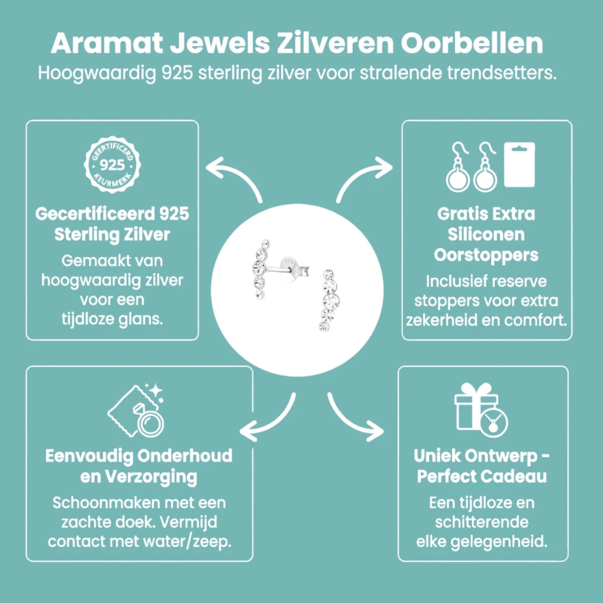 Glinsterende zilveren Oorbellen met 10x3mm Kristal - Aramat Jewels - Oorbellen - cadeautip