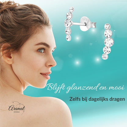 Glinsterende zilveren Oorbellen met 10x3mm Kristal - Aramat Jewels - Oorbellen - cadeautip