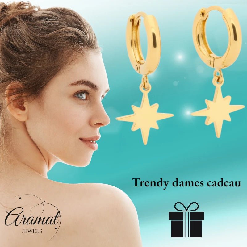 Gouden Oorbellen met Ishster Ster Bedel 10mm - Aramat Jewels - Oorringen - cadeautip