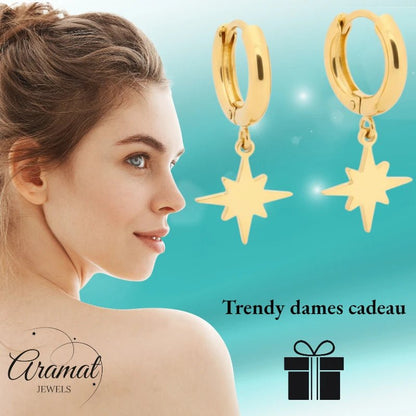 Gouden Oorbellen met Ishster Ster Bedel 10mm - Aramat Jewels - Oorringen - cadeautip