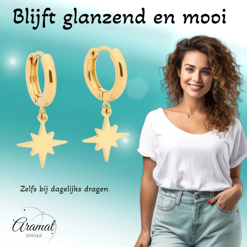 Gouden Oorbellen met Ishster Ster Bedel 10mm - Aramat Jewels - Oorringen - cadeautip