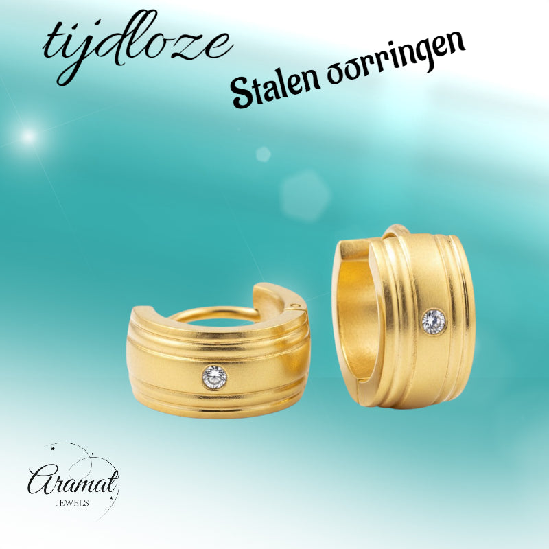 Huggies – Acier inoxydable couleur or avec pierre en zircone (13x7mm) 