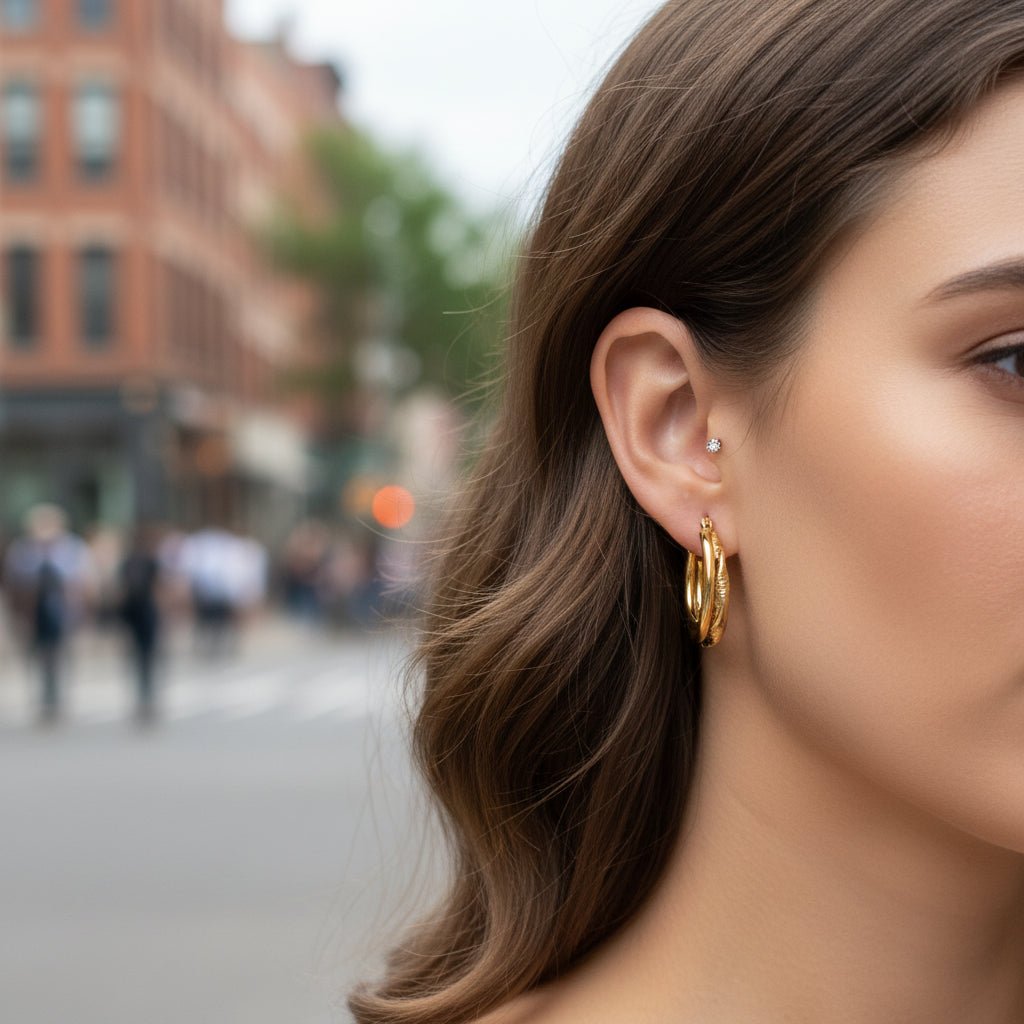 Goudkleurige 3 - in - 1 Oorringen RVS met Twist 20mm - Aramat Jewels - Oorringen - cadeautip