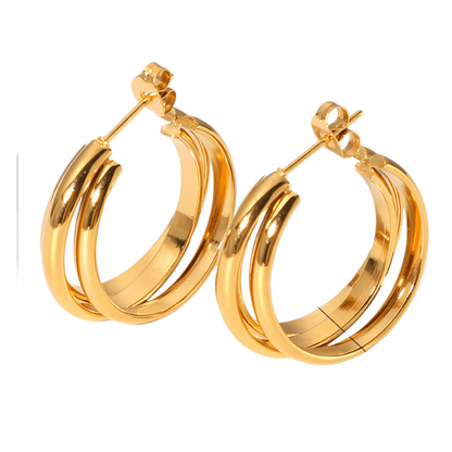 Goudkleurige 3 - Lijns Halve Oorringen 24x9,5mm Twist RVS - Aramat Jewels - RVS Sieraden - Oorbellen - cadeautip